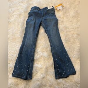 H&M Blue Denim Flare Jeans with Hem Embellishments
